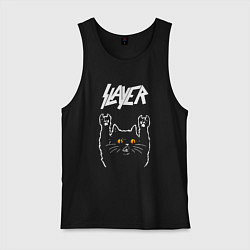 Майка мужская хлопок Slayer rock cat, цвет: черный