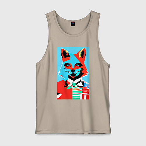 Мужская майка Морда лисы - поп-арт - нейросеть / Миндальный – фото 1