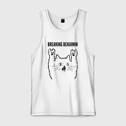 Майка мужская хлопок Breaking Benjamin - rock cat, цвет: белый