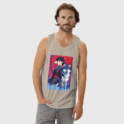 Майка мужская хлопок Девочка со своим другом волком - аниме, цвет: миндальный — фото 2