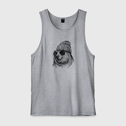 Мужская майка Медведь в шапке / Меланж – фото 1