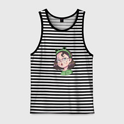 Майка мужская хлопок Девочка лягушка, цвет: черная тельняшка