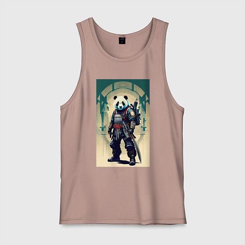 Мужская майка Панда - самурай - киберпанк / Пыльно-розовый – фото 1