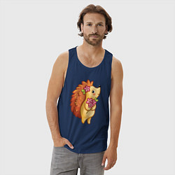 Майка мужская хлопок Ёжик с цветами, цвет: тёмно-синий — фото 2