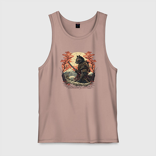 Мужская майка Японский самурайский кот / Пыльно-розовый – фото 1