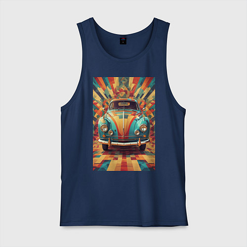 Мужская майка Ретро машина в ярких цветах / Тёмно-синий – фото 1