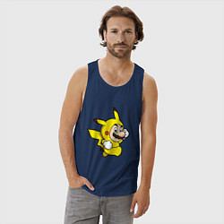 Майка мужская хлопок Марио пикачу, цвет: тёмно-синий — фото 2