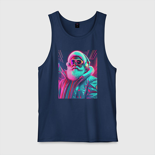 Мужская майка Модный Санта в неоновом свете / Тёмно-синий – фото 1