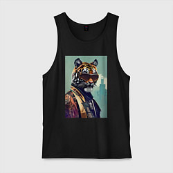 Майка мужская хлопок Чувак-тигр в тёмных очках - босс - нейросеть, цвет: черный
