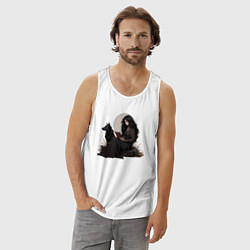 Майка мужская хлопок Фентези девушка с волком читает книгу, цвет: белый — фото 2