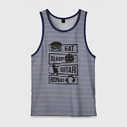 Майка мужская хлопок Eat sleep guitar repeat, цвет: синяя тельняшка
