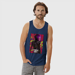 Майка мужская хлопок Cyberpunk 2077 Phantom Liberty: Songbird, цвет: тёмно-синий — фото 2