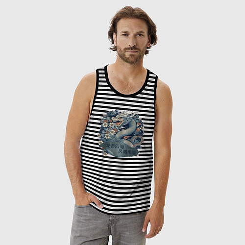 Мужская майка Дракон путешествие в счастливый мир / Черная тельняшка – фото 3