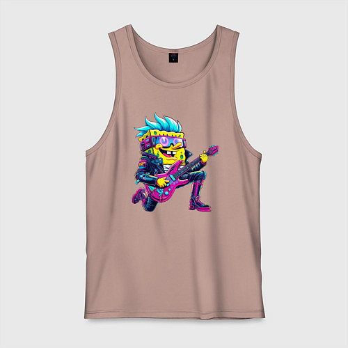 Мужская майка Губка Боб - рок гитарист - нейросеть / Пыльно-розовый – фото 1