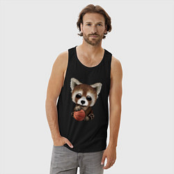 Майка мужская хлопок Красная панда баскетболист, цвет: черный — фото 2