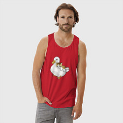 Майка мужская хлопок Утка с другом котёнком, цвет: красный — фото 2
