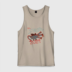 Майка мужская хлопок Новый год с русским драконом, цвет: миндальный