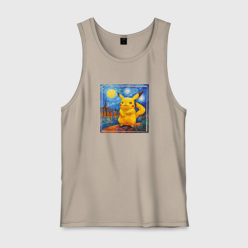 Мужская майка Пикачу звёздной ночью Ван Гога / Миндальный – фото 1