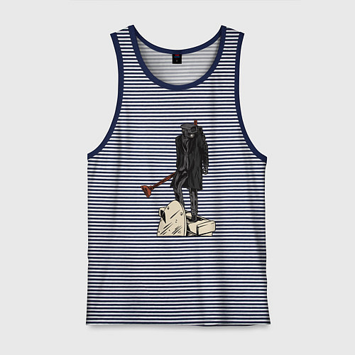 Мужская майка Камерамен победил скибиди туалет / Синяя тельняшка – фото 1