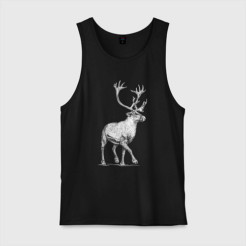 Мужская майка Северный олень белый спереди / Черный – фото 1