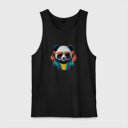 Майка мужская хлопок Стильная панда в очках, цвет: черный