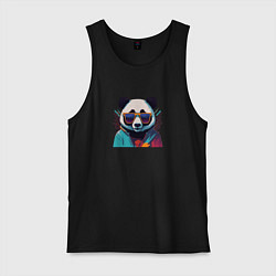 Майка мужская хлопок Модная панда в солнечных очках, цвет: черный