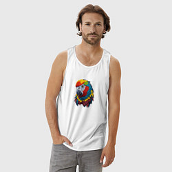 Майка мужская хлопок Красочный попугай в ярких перьях, цвет: белый — фото 2