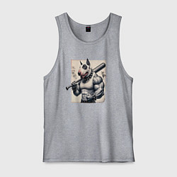 Майка мужская хлопок Качок Булли с битой - нейросеть, цвет: меланж