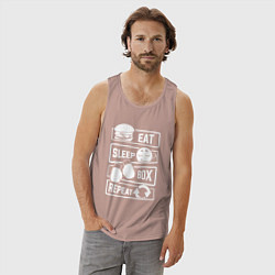Майка мужская хлопок Еда сон бокс, цвет: пыльно-розовый — фото 2