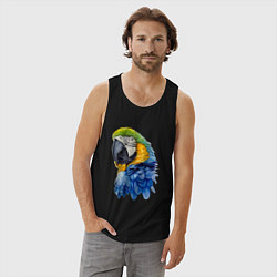 Майка мужская хлопок Сине-золотой попугай ара, цвет: черный — фото 2