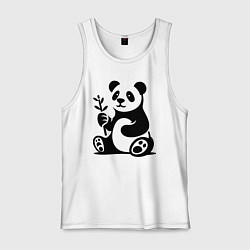 Майка мужская хлопок Сидящая панда с бамбуком в лапе, цвет: белый