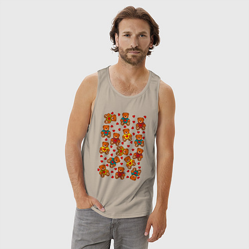 Мужская майка Мишки в цветных свитерах и сердечки / Миндальный – фото 3