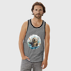 Майка мужская хлопок Счастливая выдра, цвет: черная тельняшка — фото 2