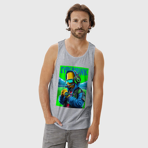 Мужская майка Cyber Bart Simpson - ai art fantasy / Меланж – фото 3