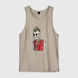 Майка мужская хлопок Скелет панк, цвет: миндальный