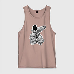 Майка мужская хлопок Череп, тигр и ворон, цвет: пыльно-розовый