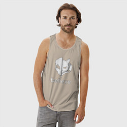 Майка мужская хлопок Believe в котов инопланетян, цвет: миндальный — фото 2