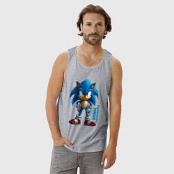 Майка мужская хлопок Sonic - poster style, цвет: меланж — фото 2