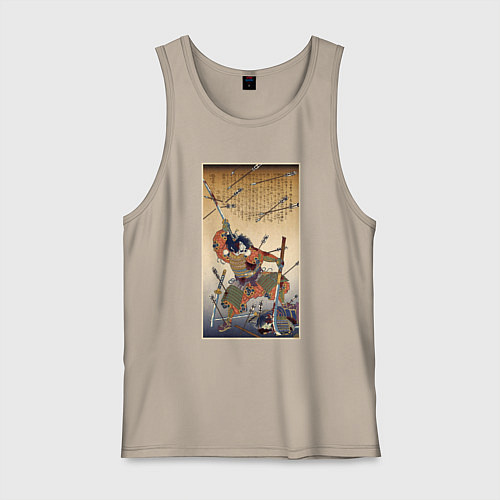 Мужская майка Японский самурай с катаной и нагинатой: гравюра ук / Миндальный – фото 1