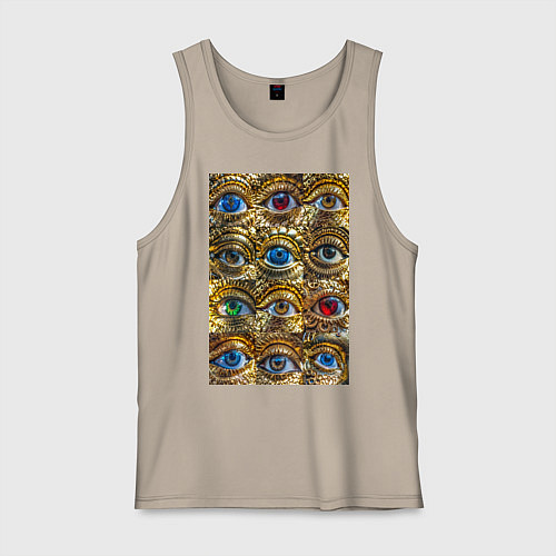 Мужская майка Глаза разноцветные из золота в стиле стимпанк / Миндальный – фото 1