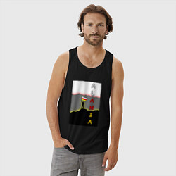 Майка мужская хлопок Алания человек с флагом, цвет: черный — фото 2