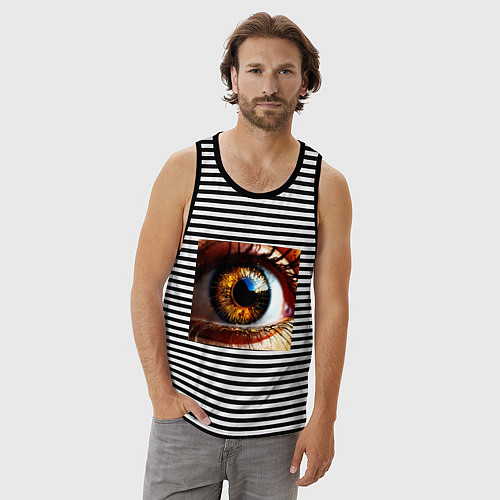 Мужская майка Золотой карий глаз в стиле стимпанк / Черная тельняшка – фото 3