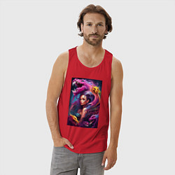 Майка мужская хлопок Ведьма и оборотни - хэллоуин нейросеть, цвет: красный — фото 2