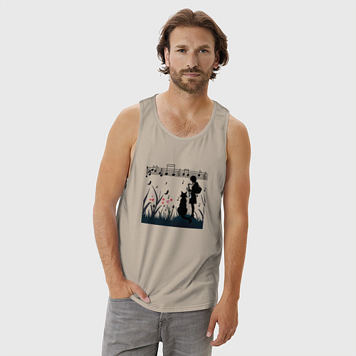 Мужская майка Девушка и кот или музыка для души / Миндальный – фото 3