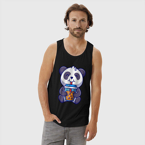 Мужская майка Drinking panda / Черный – фото 3