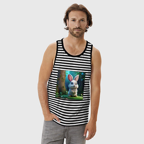 Мужская майка Зайчик на поляне / Черная тельняшка – фото 3