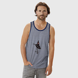 Майка мужская хлопок Гуррен-Лаганн дырокоп Симон, цвет: синяя тельняшка — фото 2