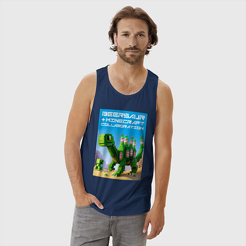 Мужская майка Beersaur and Minecraft - collaboration ai art / Тёмно-синий – фото 3