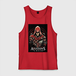 Майка мужская хлопок Assassins creed профиль игрока, цвет: красный