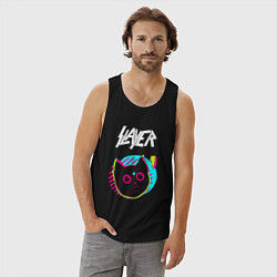 Майка мужская хлопок Slayer rock star cat, цвет: черный — фото 2